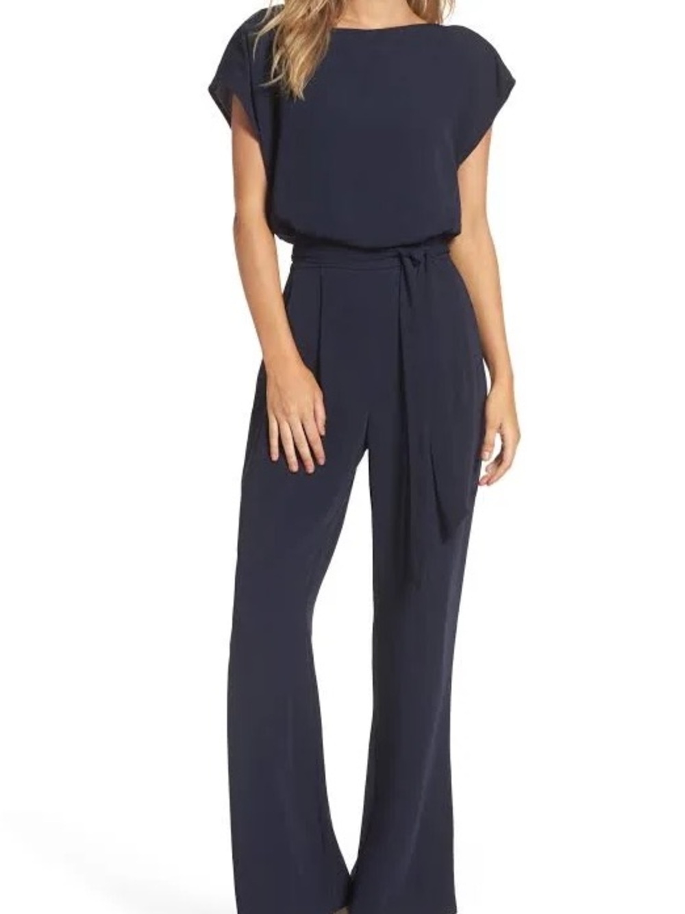 Eliza J Navy Wide-Leg Jumpsuit with Waist Tie